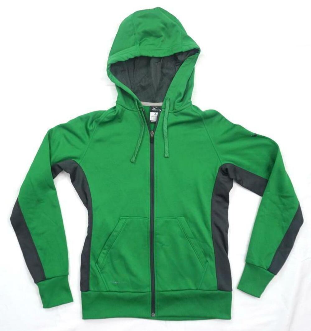 NIKE USED WOMEN M GREEN/GREY ZIP UP HOODIE/SWEATSHIRT/TRACK JACKET